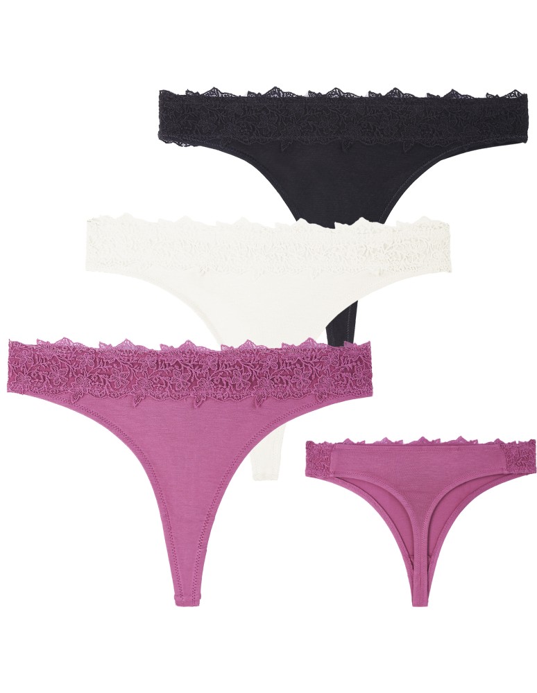 Majtki stringi - Majtki damskie stringi z wiskozy z koronkowym pasem 6-pak MIX KOLOR  - produkt moraj.pl 6