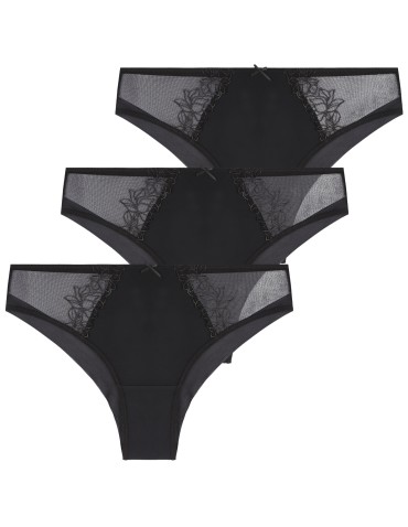 Majtki damskie figi bikini z transparentną siateczką 3-pak