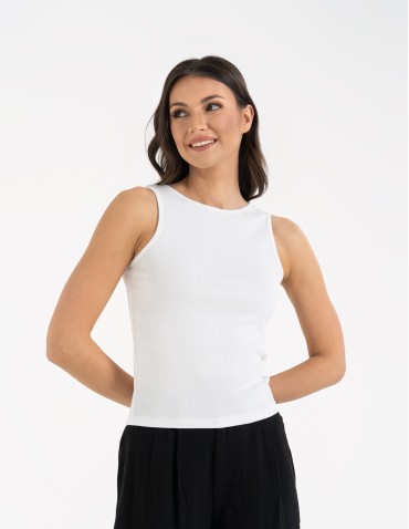 Topy na ramiączkach - Damska koszulka Tank Top w prążek FIOLETOWY - produkt 96