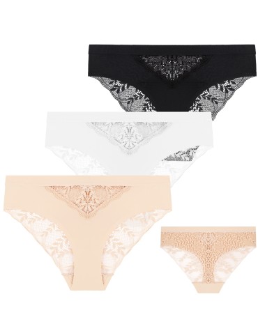 Majtki damskie figi z subtelnym koronkowym tyłem 3-pak
