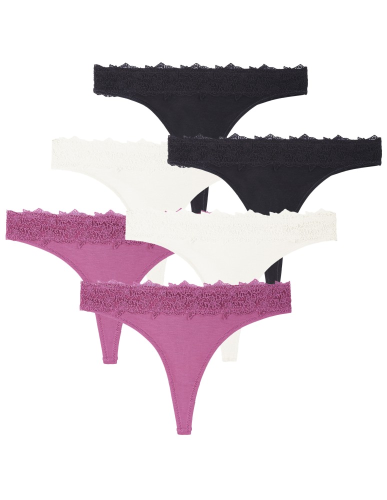 Majtki stringi - Majtki damskie stringi z wiskozy z koronkowym pasem 6-pak MIX KOLOR - produkt moraj.pl 1