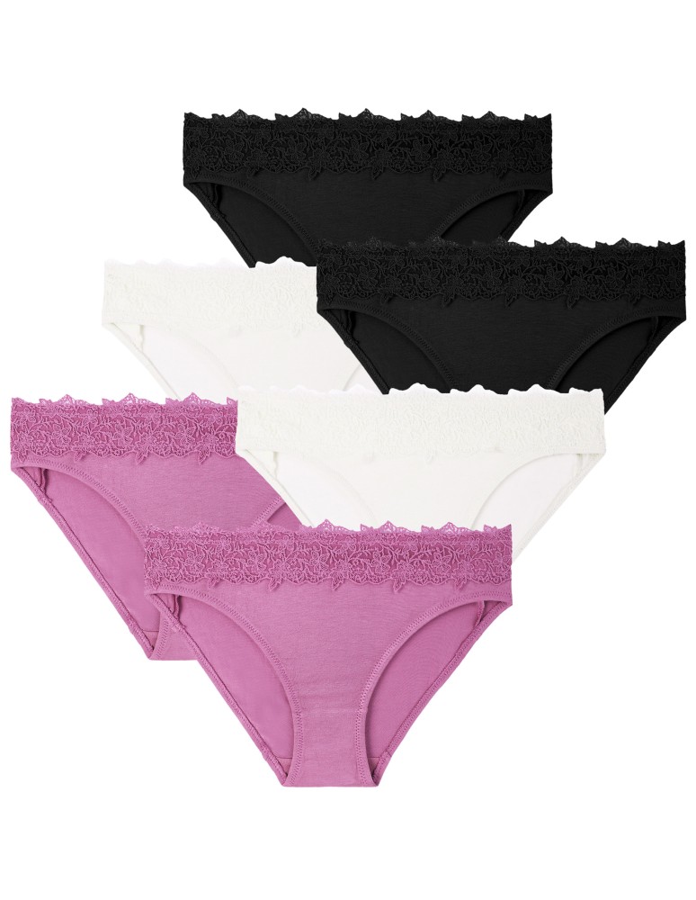 Majtki figi - Majtki damskie mini bikini wiskozowe z ozdobną koronką 6-pak MIX KOLOR - produkt moraj.pl 1