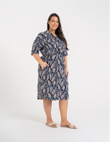 Sukienki i kombinezony - Sukienka damska szmizjerka z paskiem ze 100% wiskozy WZÓR 2 - produkt 11