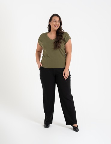 Spodnie materiałowe - Spodnie damskie klasyczne z wysokim stanem i kieszeniami CZARNY - produkt 4