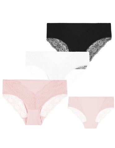 Majtki figi - Majtki damskie figi bikini z koronką prążkowane 12-pak MIX KOLOR - produkt 5