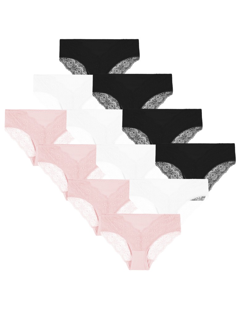 Majtki figi - Majtki damskie figi bikini z koronką prążkowane 12-pak MIX KOLOR - produkt moraj.pl 1