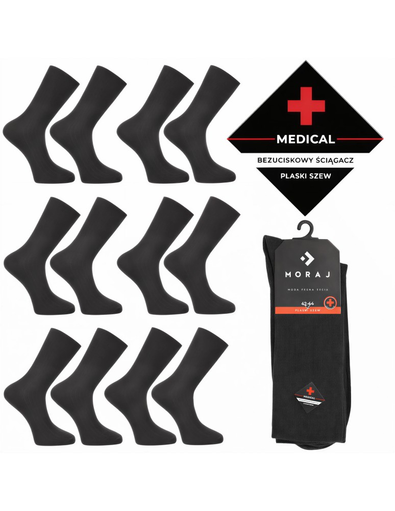 Skarpetki długie - Skarpetki męskie długie z płaskim szwem medyczne 6-pak BLACK - produkt moraj.pl 1