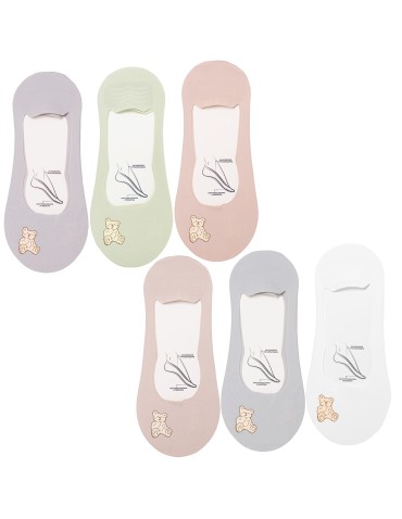 Skarpetki damskie niskie stopki z misiem i antypoślizgową podeszwą 6-pak
