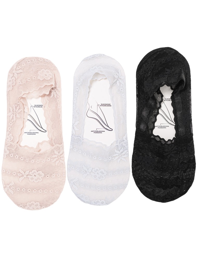 Niskie stopki - Skarpetki damskie niskie stopki koronkowe z antypoślizgową podeszwą 3-pak WIELOKOLOROWY - produkt moraj.pl 1
