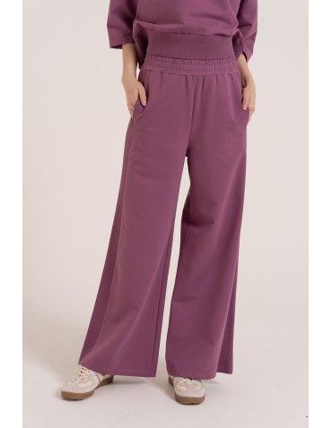 Spodnie dresowe - Dresowe spodnie damskie z szeroką nogawką wysoki stan FIOLETOWY - produkt 2