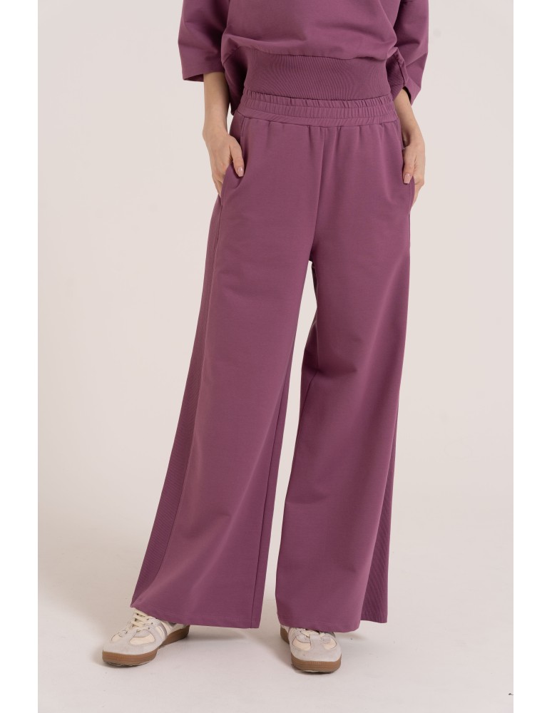 Spodnie dresowe - Dresowe spodnie damskie z szeroką nogawką wysoki stan FIOLETOWY  - produkt moraj.pl 2