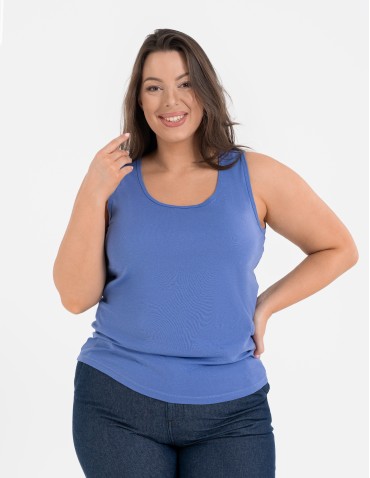 Koszulka damska na ramiączkach Tank-Top bawełniana Plus Size - NIEBIESKI