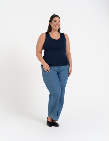 Koszulki i T-shirty - Koszulka damska na ramiączkach Tank-Top bawełniana Plus Size GRANATOWY - produkt 3