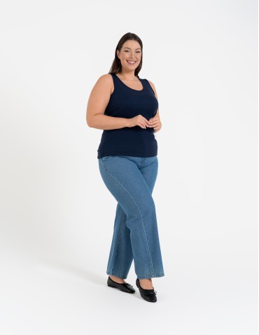 Koszulki i T-shirty - Koszulka damska na ramiączkach Tank-Top bawełniana Plus Size GRANATOWY - produkt 5