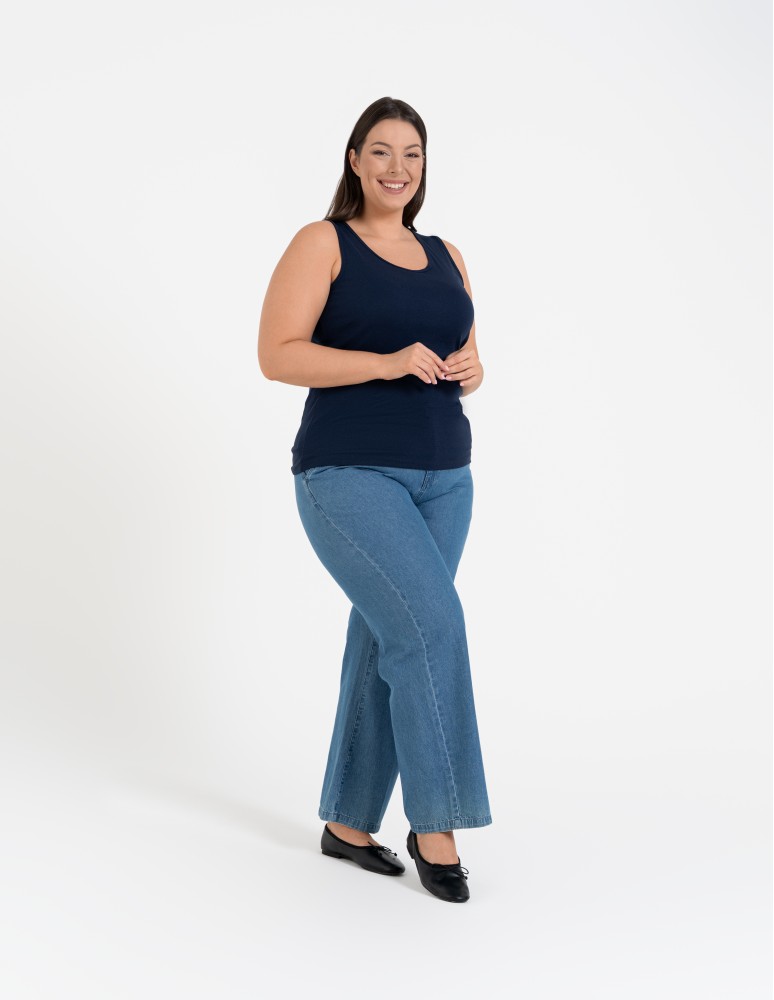 Koszulki i T-shirty - Koszulka damska na ramiączkach Tank-Top bawełniana Plus Size GRANATOWY - produkt moraj.pl 5