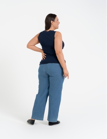 Koszulki i T-shirty - Koszulka damska na ramiączkach Tank-Top bawełniana Plus Size GRANATOWY - produkt 6