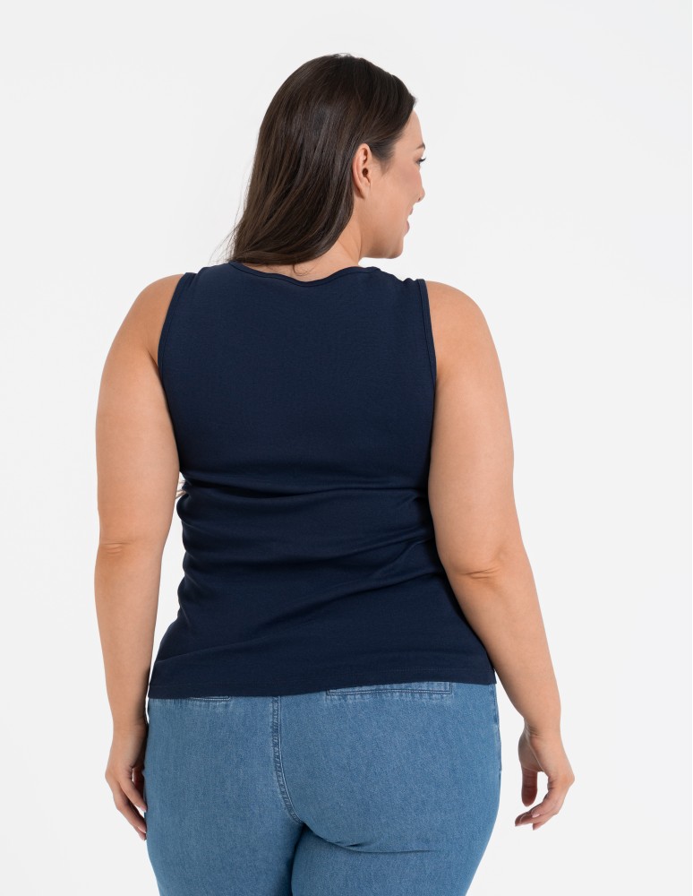 Koszulki i T-shirty - Koszulka damska na ramiączkach Tank-Top bawełniana Plus Size GRANATOWY - produkt moraj.pl 4