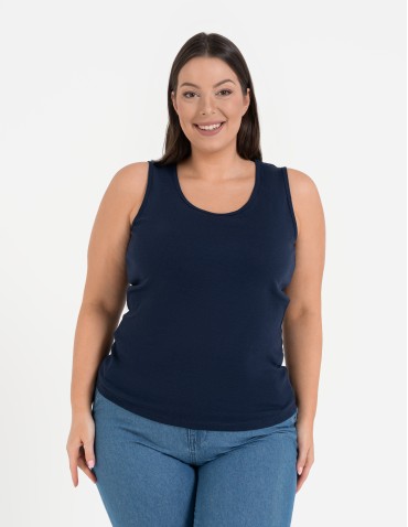 Koszulka damska na ramiączkach Tank-Top bawełniana Plus Size - GRANATOWY