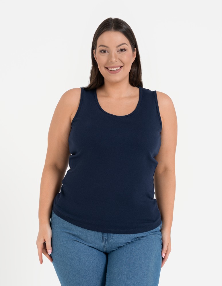 Koszulka damska na ramiączkach Tank-Top bawełniana Plus Size GRANATOWY
