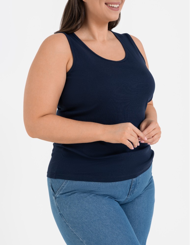 Koszulki i T-shirty - Koszulka damska na ramiączkach Tank-Top bawełniana Plus Size GRANATOWY - produkt moraj.pl 2