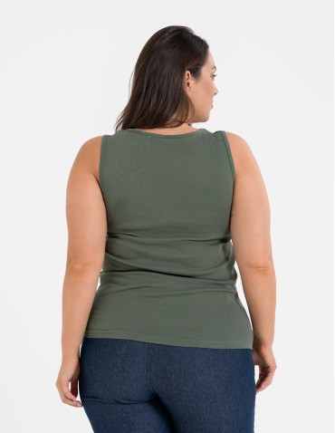 Koszulki i T-shirty - Koszulka damska na ramiączkach Tank-Top bawełniana Plus Size KHAKI - produkt 6