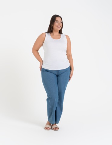 Koszulki i T-shirty - Koszulka damska na ramiączkach Tank-Top bawełniana Plus Size BIAŁY - produkt 3