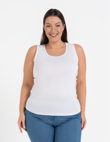 Koszulka damska na ramiączkach Tank-Top bawełniana Plus Size - BIAŁY