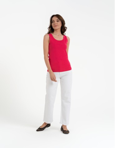 Koszulki i T-shirty - Koszulka damska na ramiączkach Tank-Top bawełniana FUKSJA - produkt 2