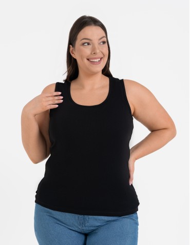 Koszulki i T-shirty - Koszulka damska na ramiączkach Tank-Top bawełniana Plus Size GRANATOWY - produkt 63