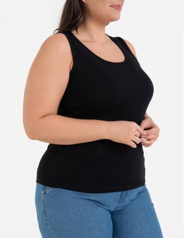 Koszulki i T-shirty - Koszulka damska na ramiączkach Tank-Top bawełniana Plus Size GRANATOWY - produkt 64