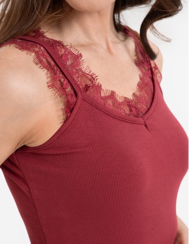 Koronkowy damski top na ramiączkach z prążkowanej wiskozy  - produkt 2