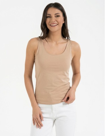 Top damski dwuwarstwowy na ramiączkach - BEŻOWY