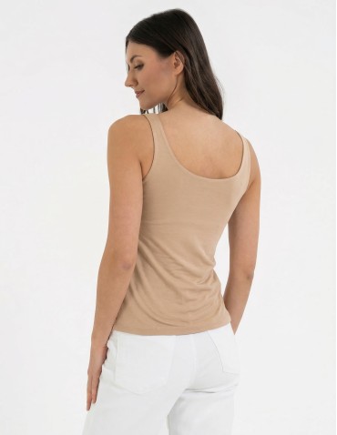 Koszulki i T-shirty - Top damski dwuwarstwowy na ramiączkach BEŻOWY - produkt 3