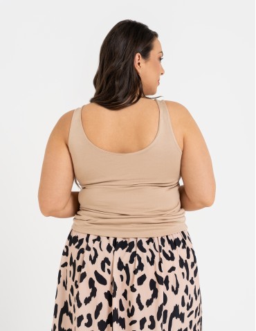 Koszulki i T-shirty - Top damski dwuwarstwowy na ramiączkach BEŻOWY - produkt 6