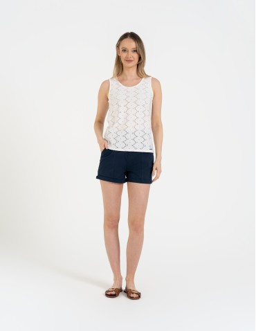 Bluzki bez rękawów - Bluzka damska bez rękawów ażurowa BIAŁY - produkt 3