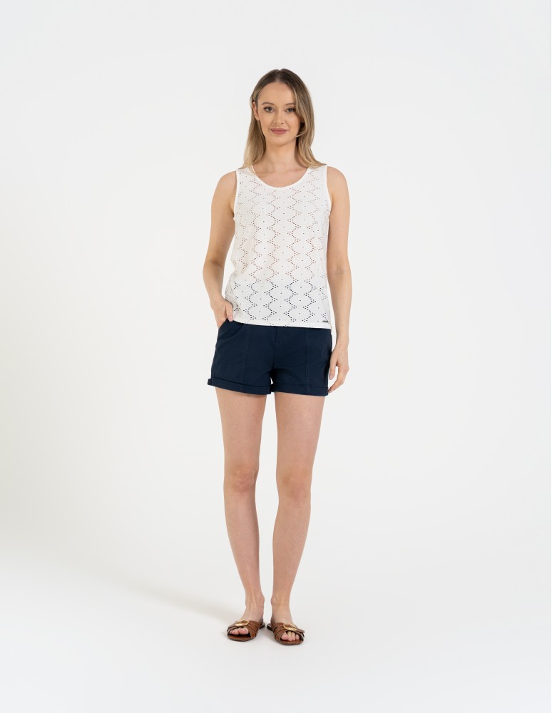 Bluzki bez rękawów - Bluzka damska bez rękawów ażurowa BIAŁY - produkt moraj.pl 3