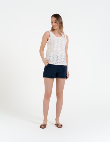 Bluzka damska bez rękawów ażurowa - BIAŁY