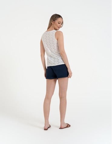 Bluzki bez rękawów - Bluzka damska bez rękawów ażurowa BIAŁY - produkt 4