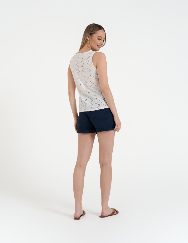 Bluzki bez rękawów - Bluzka damska bez rękawów ażurowa BIAŁY - produkt moraj.pl 4