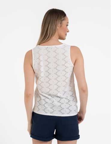 Bluzki bez rękawów - Bluzka damska bez rękawów ażurowa BIAŁY - produkt 7