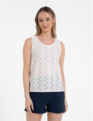 Bluzki bez rękawów - Bluzka damska bez rękawów ażurowa BIAŁY - produkt 6