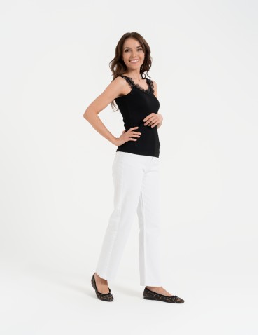 Koszulki i T-shirty - Koronkowy damski top na ramiączkach z prążkowanej wiskozy CZARNY - produkt 3