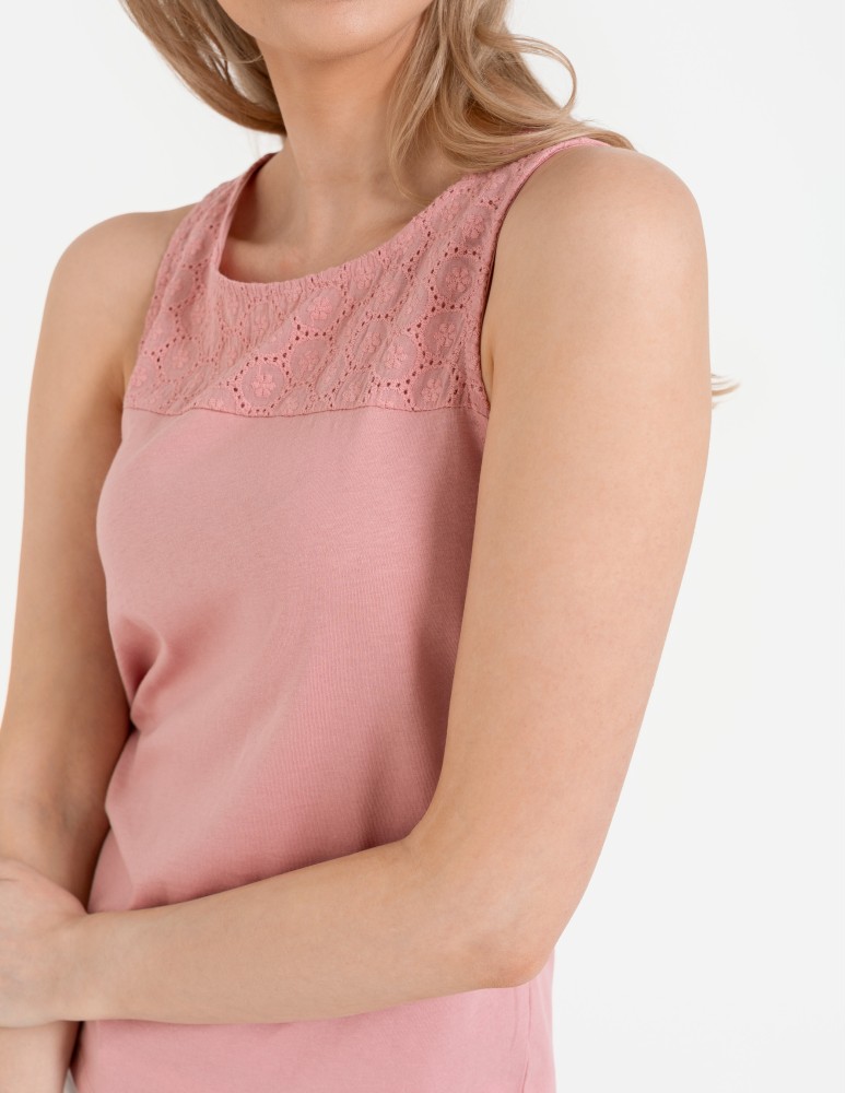 Koszulki i T-shirty - Damska bluzka bez rękawów bawełniana z ażurowym wykończeniem RÓŻOWY  - produkt moraj.pl 4