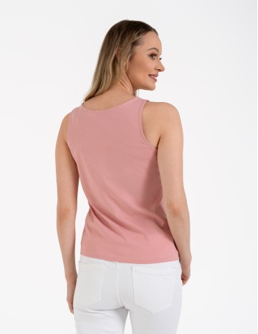 Koszulki i T-shirty - Damska bluzka bez rękawów bawełniana z ażurowym wykończeniem RÓŻOWY - produkt 5