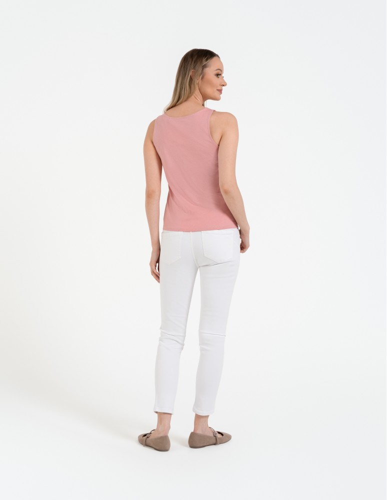 Koszulki i T-shirty - Damska bluzka bez rękawów bawełniana z ażurowym wykończeniem RÓŻOWY  - produkt moraj.pl 6