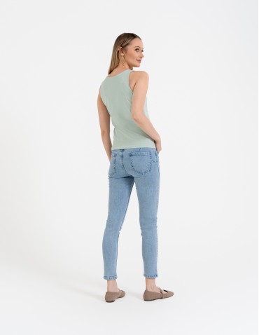 Koszulki i T-shirty - Damska bluzka bez rękawów bawełniana z ażurowym wykończeniem ZIELONY - produkt 4