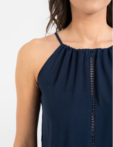 Bluzki bez rękawów - Bluzka damska na ramiączkach z haftem GRANATOWY - produkt 10