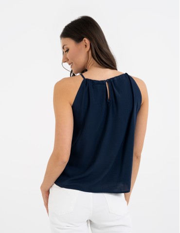 Bluzki bez rękawów - Bluzka damska na ramiączkach z haftem GRANATOWY - produkt 6