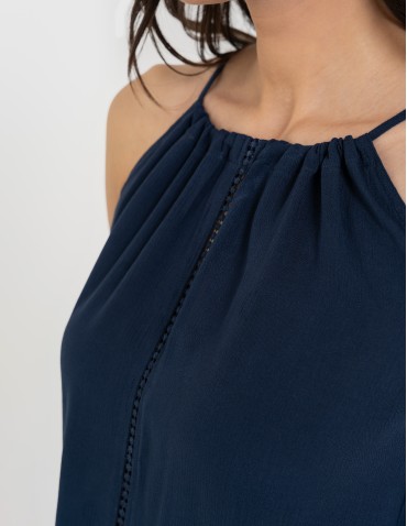 Bluzka damska na ramiączkach z haftem - GRANATOWY  - produkt 2