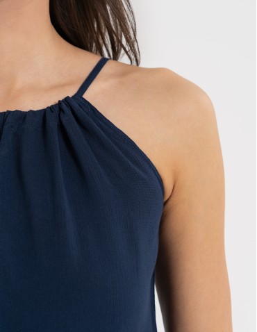 Bluzki bez rękawów - Bluzka damska na ramiączkach z haftem GRANATOWY - produkt 7